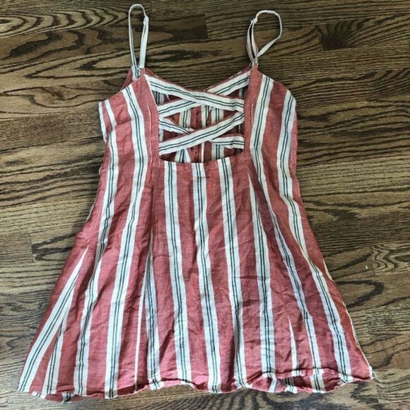 Urban Outfitters striped‎ linen mini dress with buttons woman’s size M - Picture 4 of 11